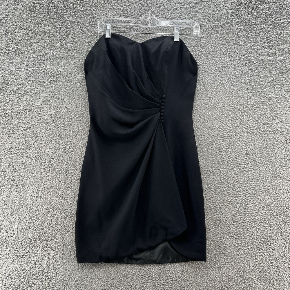 VTG 90s Victor Costa Dress 10 Black Strapless Mini Cocktail Party Draped Tux LBD